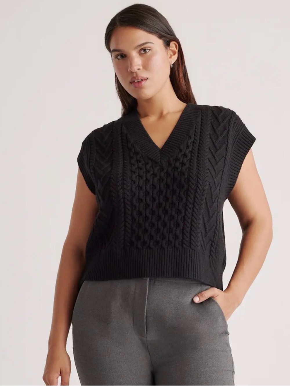 Quince Australian Merino Wool Cable Sweater Vest | Black | Small
